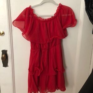 Red/pink strapless dress